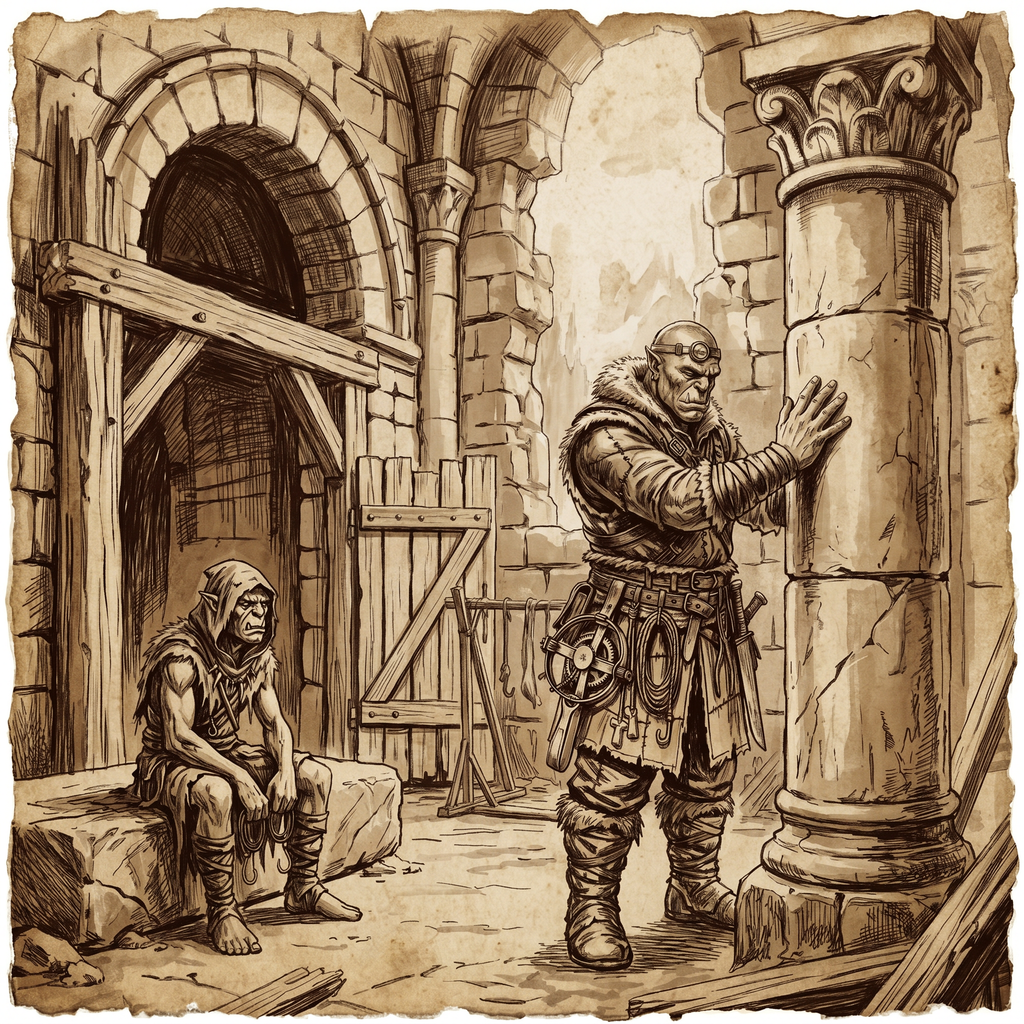 Moggruk and Brakka inside the ancient stone ruins